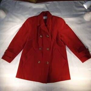 Mackintosh New England Red Wool Peacoat Made in USA Gold Button Double Breasted